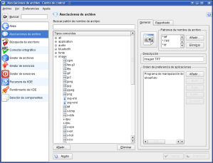 Centro de Control KDE - Asociaciones de archivos